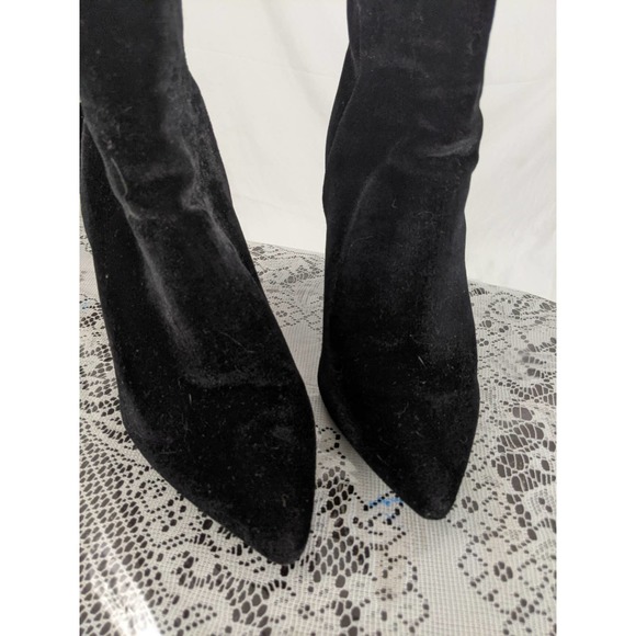 1X WORN! QIMMA BLACK VELVET BACK ZIP, CHUNKY HEELED BOOTS! HOT! SIZE 9 - Picture 7 of 10